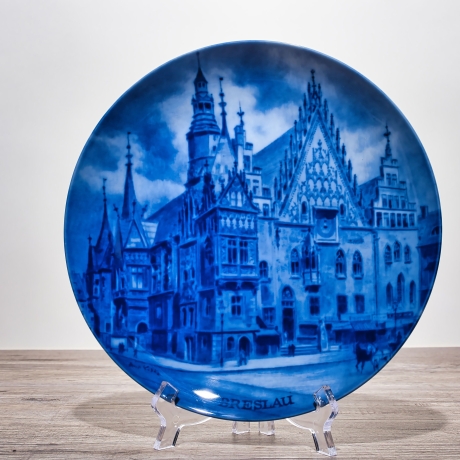 Sammelteller, Städteteller: Breslau - Berlin Design - blaues Porzellan  - Made in Germany - mit Karton - 8E2 - TOP Zustand
