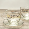 2-teiliges Glas Cappuccino-/ Kaffeetassen-Set - inkl. Glasuntersetzer - mit Bedruckung - 9C3