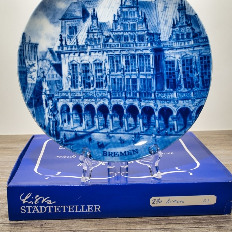 Sammelteller, Städteteller: Bremen - Berlin Design - blaues Porzellan  - Made in Germany - mit Karton - 8C1 - TOP Zustand