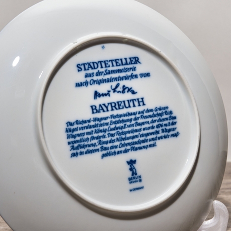Sammelteller, Städteteller: Bayreuth - Berlin Design - blaues Porzellan  - Made in Germany - mit Karton - 8C1 - TOP Zustand