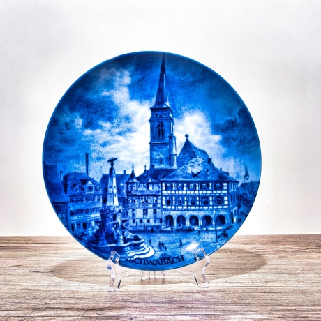 Sammelteller, Städteteller: Schwabach - Berlin Design - blaues Porzellan  - Made in Germany - mit Karton - 8C1 - TOP Zustand