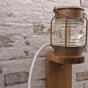 Außenwandleuchte, Schiffslampe, maritim, massiver Eichensockel, E14 Fassung, LED Filament Leuchtmittel, Unikat, Upcycling made in Germany