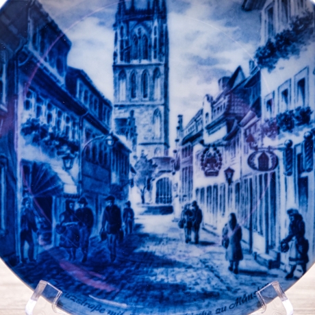 Sammelteller Berlin Design - Serie: Münsterland - Kreuzstraße mit Überwasserkirche - blaues Porzellan  - Made in Germany - 9D1 - TOP Zustand