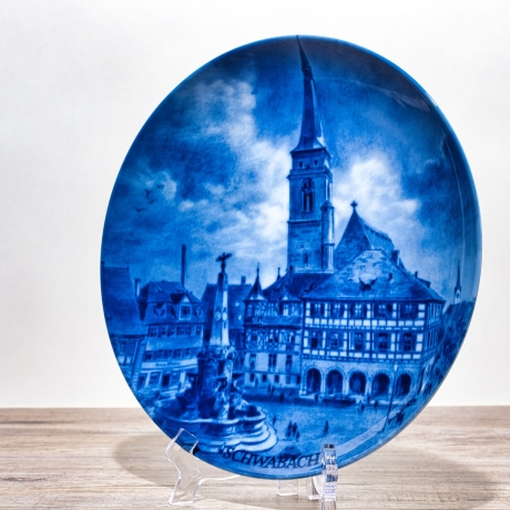 Sammelteller, Städteteller: Schwabach - Berlin Design - blaues Porzellan  - Made in Germany - mit Karton - 8C1 - TOP Zustand