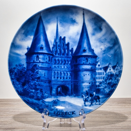Sammelteller, Städteteller: Lübeck - Berlin Design - blaues Porzellan  - Made in Germany - mit Karton - 8E2 - TOP Zustand