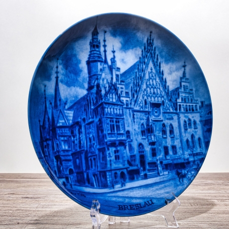 Sammelteller, Städteteller: Breslau - Berlin Design - blaues Porzellan  - Made in Germany - mit Karton - 8E2 - TOP Zustand