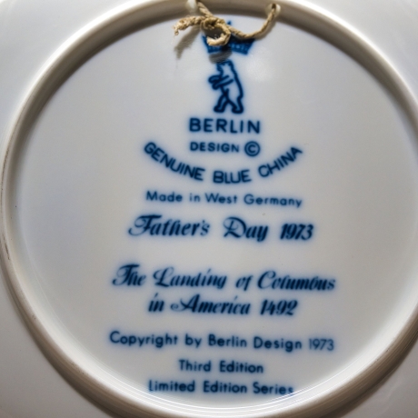 Sammelteller Father's day: 1973 - Columbus - Berlin Design - blaues Porzellan - Made in West Germany - 19,5 cm - 9E1 - TOP Zustand