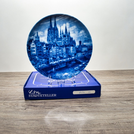 Sammelteller, Städteteller: Köln - Berlin Design - blaues Porzellan  - Made in Germany - mit Karton - 8C1 - TOP Zustand