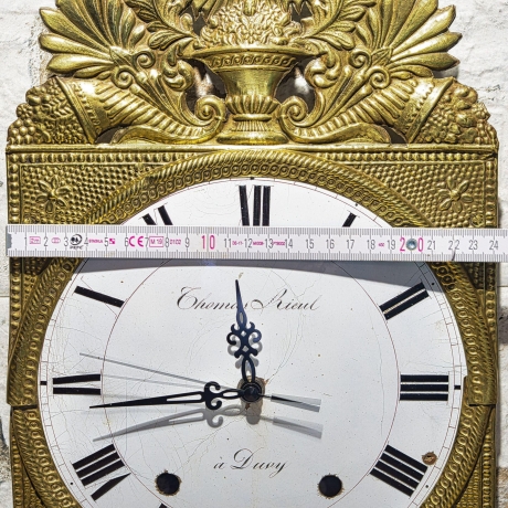 Antike französische Comtoise Funk Wanduhr  - Unikat - Motiv: Sonne 19. Jahrhundert - DCF-77 Funkuhrwerk - Upcycling Vintage-Uhr