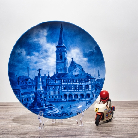 Sammelteller, Städteteller: Schwabach - Berlin Design - blaues Porzellan  - Made in Germany - mit Karton - 8C1 - TOP Zustand