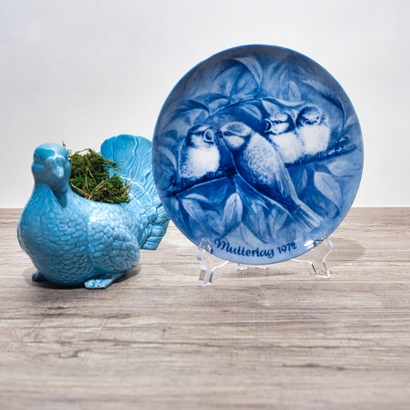 Sammelteller Muttertag: 1972 Rotkehlchen - Berlin Design - blaues Porzellan  - Made in West Germany - 19,5 cm - 8B3 - TOP Zustand