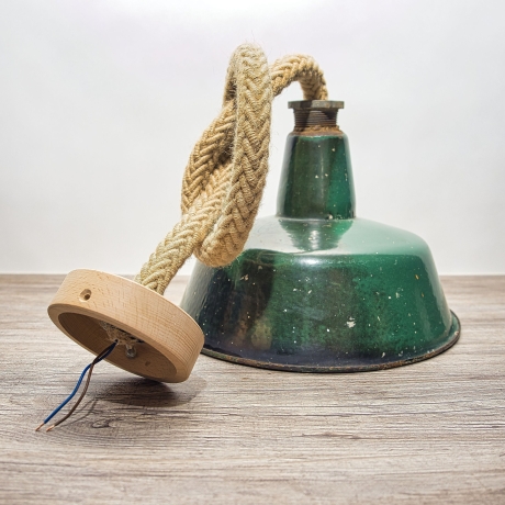 Deckenlampe K.W.E. Modell A23 Vintage Fabriklampe mit Juteseil-Aufhängung ausgestattet - E27 Fassung - MADE IN GERMANY - LA123, Upcycling