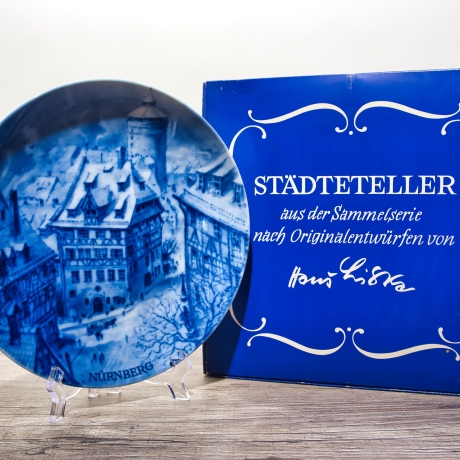 Sammelteller, Städteteller: Nürnberg - Berlin Design - blaues Porzellan  - Made in Germany - mit Karton - 8C2 - TOP Zustand