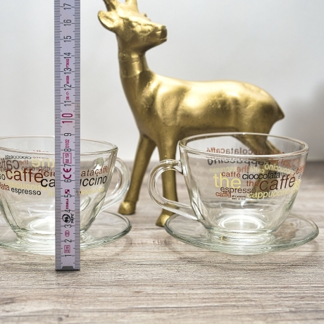 2-teiliges Glas Cappuccino-/ Kaffeetassen-Set - inkl. Glasuntersetzer - mit Bedruckung - 9C3