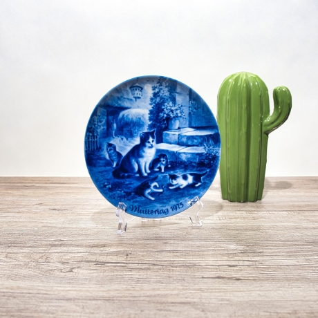 Sammelteller Muttertag: 1975 Katzen - Berlin Design - blaues Porzellan  - Made in West Germany - 19,5 cm - 8B3 - TOP Zustand