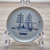 Sammelteller: fantastisches Luftschiff mit Sternbildern im Hintergrund, frühe Science Fiction - blau/weiß - Steampunk Motiv - 9B1