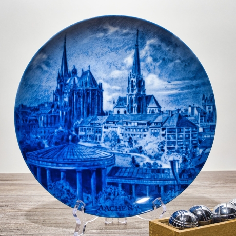 Sammelteller, Städteteller: Aachen - Berlin Design - blaues Porzellan  - Made in Germany - mit Karton - 8D1 - TOP Zustand