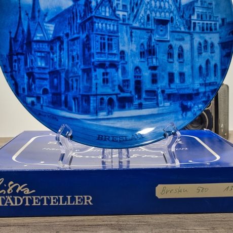 Sammelteller, Städteteller: Breslau - Berlin Design - blaues Porzellan  - Made in Germany - mit Karton - 8E2 - TOP Zustand