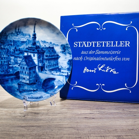 Sammelteller, Städteteller: Bamberg - Berlin Design - blaues Porzellan  - Made in Germany - mit Karton - 8D1 - TOP Zustand
