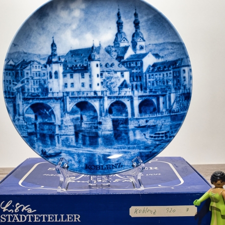 Sammelteller, Städteteller: Koblenz - Berlin Design - blaues Porzellan  - Made in Germany - mit Karton - 8D1 - TOP Zustand