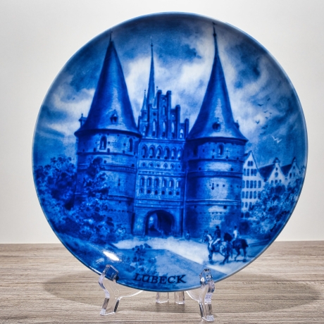 Sammelteller, Städteteller: Lübeck - Berlin Design - blaues Porzellan  - Made in Germany - mit Karton - 8E2 - TOP Zustand