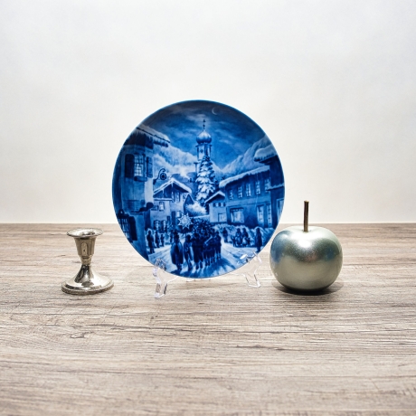 Weihnachtsteller - 1977: Oberammergau 13/1000 - Berlin Design - blaues Porzellan - begrenzte Auflage - Made in West Germany (8C3)
