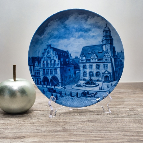 Sammelteller Berlin Design - Städteteller Dortmund - Markt mit Rathaus + Sparkasse - blaues Porzellan - Made in Germany - 9D2 - TOP Zustand