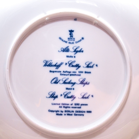 Sammelteller Schiff - Cutty Sark 42/1250 - Berlin Design Nautica - blaues Porzellan - begrenzte Auflage - Made in West Germany (9E2) TOP