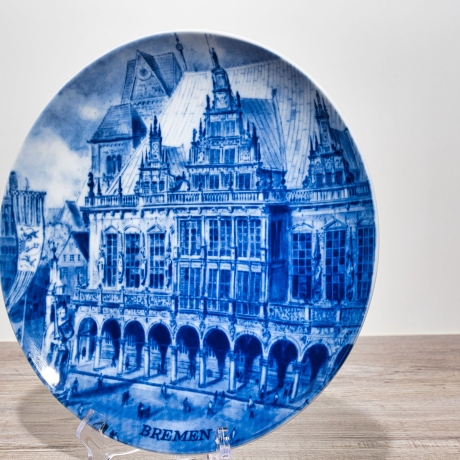 Sammelteller, Städteteller: Bremen - Berlin Design - blaues Porzellan  - Made in Germany - mit Karton - 8C1 - TOP Zustand