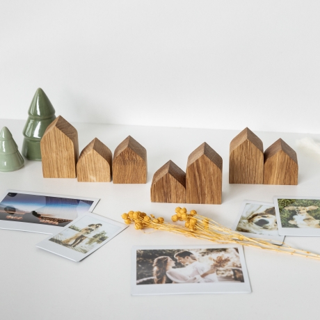 Giebelhäuser aus Eichenholz, 4 Stk., Deko, Geschenk, Geburtstag