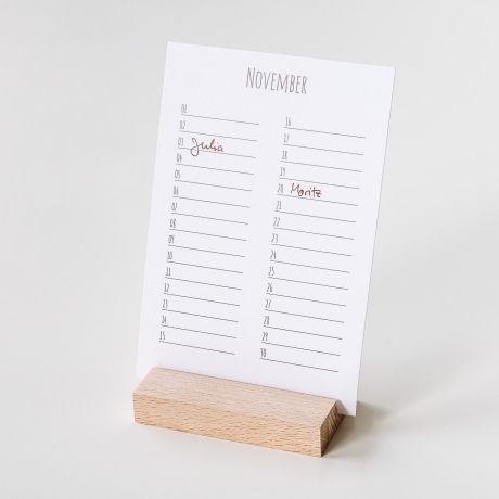 Geburtstagskalender, mit Ständer aus Holz, mit Gravur, Geburtstag