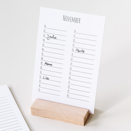 Geburtstagskalender, mit Ständer aus Holz, mit Gravur, Geburtstag