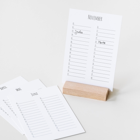 Geburtstagskalender, mit Ständer aus Holz, mit Gravur, Geburtstag