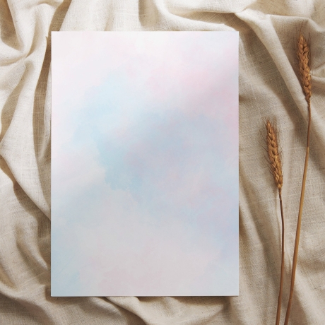 Briefpapier Set + passende Umschläge mit Aquarellwolken, DIN A4