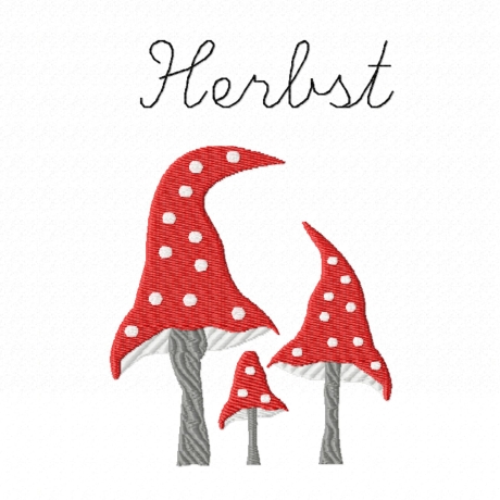 Stickdatei Pilz, Schriftzug Herbst, Fliegenpilz, Punkte