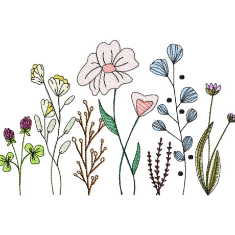Stickdatei Blumenwiese Nr. 1 in vier Größen, Sommer, Frühling