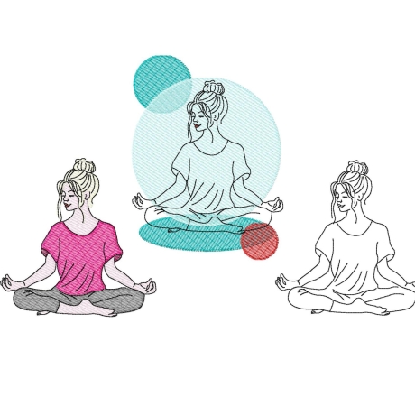 Stickdatei Yoga, LineArt, Redwork, Silhouette, drei Varianten