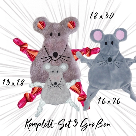 Stickdatei ITH Maus Kuscheltuch drei Größen, zwei Ohrvarianten