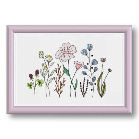 Stickdatei Blumenwiese Nr. 1 in vier Größen, Sommer, Frühling