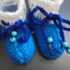 Babyschuhe gehäkel aus weichem Garn ca 0-3 Monate in blau/weiss