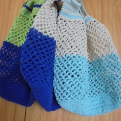 Handgehäkeltes Einkaufsnetz-zweifarbig aus Baumwolle