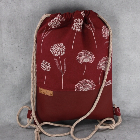 Turnbeutel Gymbag weinrot, Pusteblume