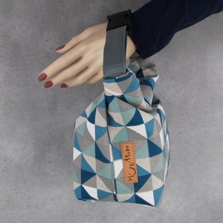 nachhaltiger Brotkorb, Lunchbag Tragegriff groß blaue Dreiecke