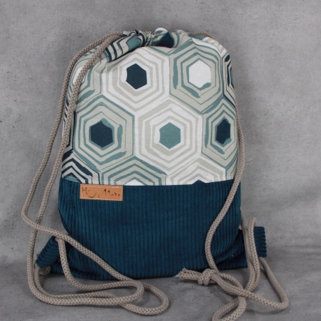 Turnbeutel petrol Cord mit Wabenmuster