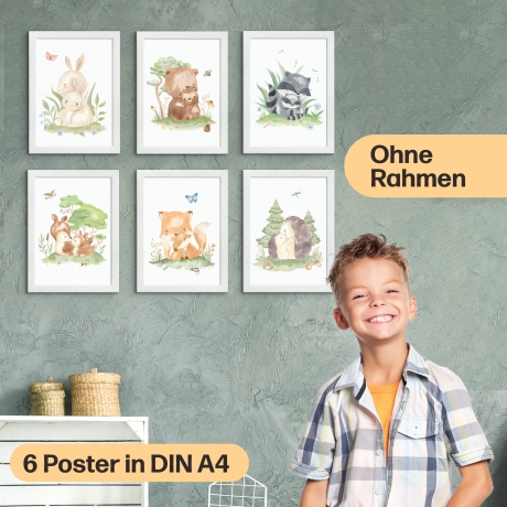 6er Boho Waldtiere Poster-Set fürs Kinderzimmer I Babyzimmer Deko I ohne Rahmen I CreativeRobin