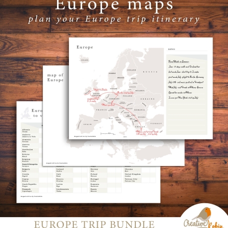 Printable TRAVEL PLANNER EUROPE Trip Planner • Europe Map Travel • Vacation Journal & Travelers Notebook