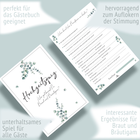 Hochzeitsspiel & Gästebuch-Karten für 50 Gäste I Wer kennt das Brautpaar am besten? I CreativeRobin
