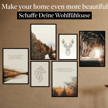 CreativeRobin Poster Set als Wohnzimmer Deko | 4x A3 + 2x A4 Wandbilder Collage | ohne Rahmen » Herbst «