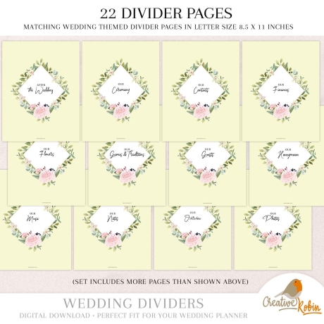 PRINTABLE Wedding Dividers & Index Tabs | Wedding divider Tabs | Wedding Planner Tabs | Printable Tabs | US letter size
