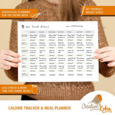 Food CALORIE Tracker • Calorie Count • Food DIARY & Calorie Diary • Calorie COUNTING Journal • Weekly Meal Planner • Meal Plan 1200 Calories